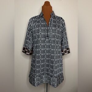 Tizzie Geometric Black and White Tunic Brown Animal Print Contrast Trim Medium